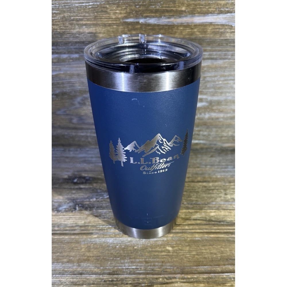 YETI L.L. Bean Outfitters Logo 20oz Blue Stainless Steel Tumbler Rambler RARE